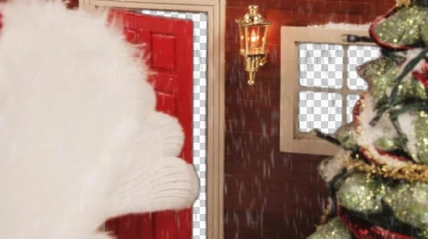 Santa Hand Opens Door With Alpha Stock Footage 43780860