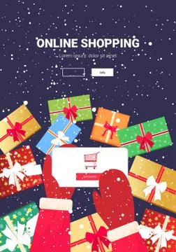 Santa hands using mobile app online shopping concept christmas holidays celeb Ilustración de archivo