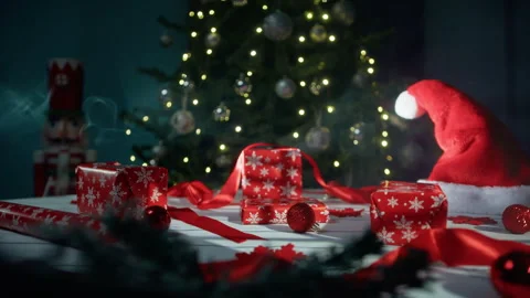 Santa Hat and gifts composition under the tree Stock Footage 255377500