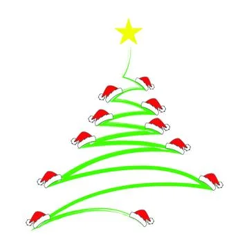 Santa Hat Christmas Tree Vector Illustration Stock Illustration