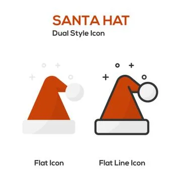 Santa Hat Flat Icon And Flat Line Icon. Stock Illustration