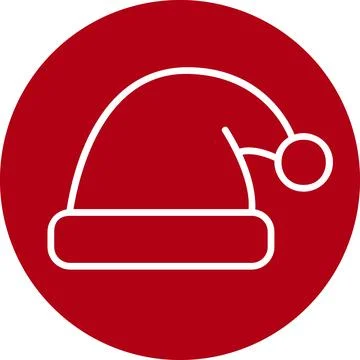 Santa Hat Vector Icon in Bright Red Circle Badge Stock Illustration
