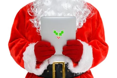 Santa on his tablet computer Stock Photos