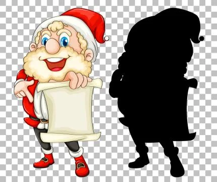 Santa holding scroll and its silhouette Illustrazione stock
