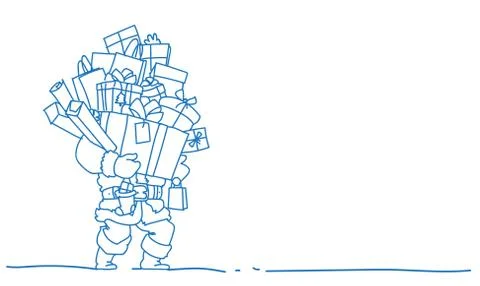 Santa holding stack of present boxes merry christmas happy new year concept Illustrazione stock