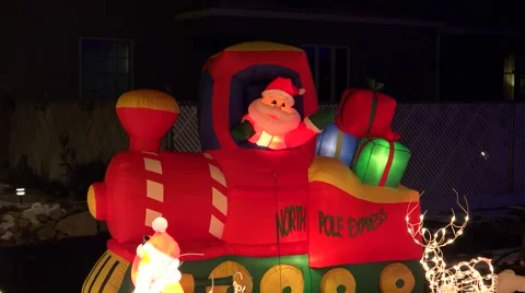 Santa inflatable North Pole train Stock Footage 44447082