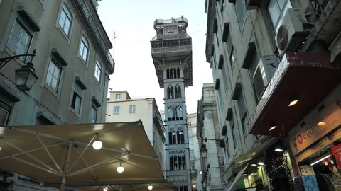 Santa Justa (Carmo) Lift Elevator Rua de Santa Justa Baixa Carmo Square` Stock Footage 89041995