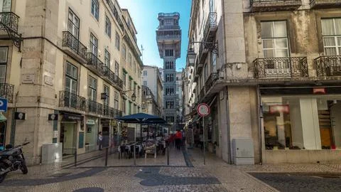 Santa Justa Elevator timelapse hyperlapse in Lisbon, Portugal. Stock Photos