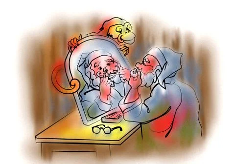 Santa Klaus in front of mirror Stock Illustration
