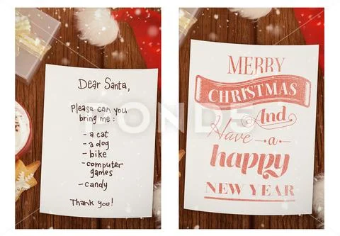 Santa letter template on wooden table PSD Template