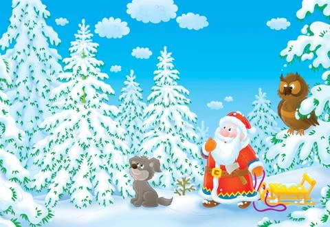Santa looking for a Christmas tree Stock Illustration
