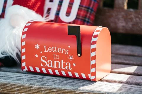 Santa Mailbox with Christmas Tree Background Stock Photos