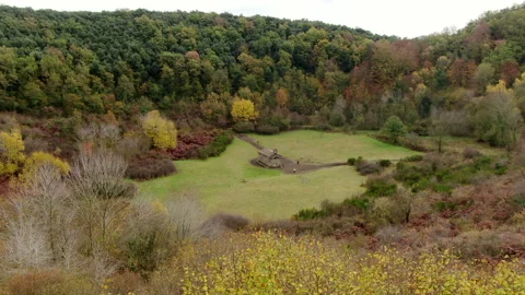 The Santa Margarida volcano with a hermitage in the centre of its crater Stock Footage 146546464