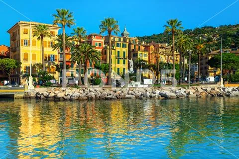Santa Margherita Ligure cityscape with colorful buildings, Liguria, Italy Stock Photos