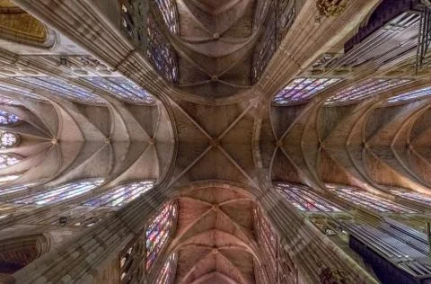 Santa Maria Leon Cathedral Cathedral Lights inside Gothic architecture Stock Photos