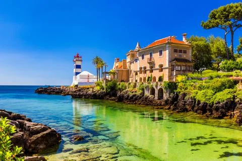 Santa Marta lighthouse and Municipal museum, Cascais, Lisbon, Portugal. Light Stock Photos