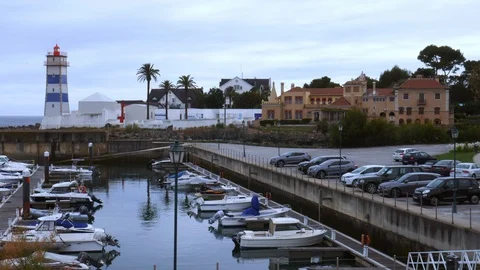 Santa Marta Lighthouse and museum next to Cascais Marina in Cascais, Portugal Stock Footage 111199306