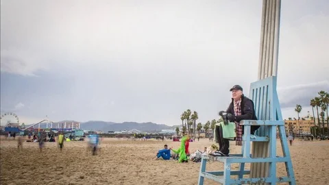 Santa monica beach moving time-lapse sunset Stock Footage 83559373
