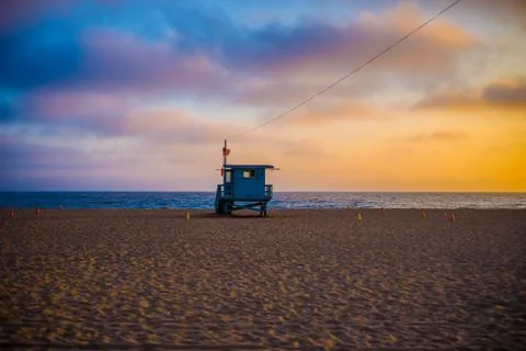 Santa Monica Beach Sunset Stock Photos