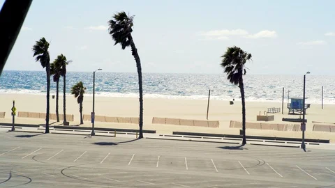 Santa Monica Empty Beach Pan Stock Footage 127607781