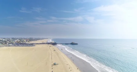 Santa Monica Pier 4K Drone Video Stock Footage