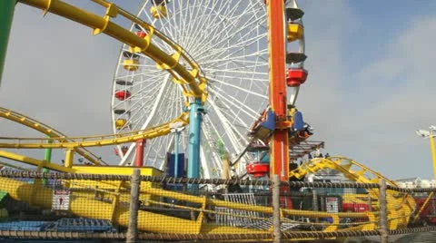 Santa Monica Pier amusement rides Stock Footage