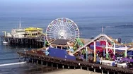 Santa Monica Pier And Ferris Wheel By Aerial Drone Stock Footage