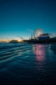 The Santa Monica Pier at sunset, in Los Angeles, California Stock Photos