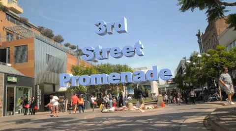 Santa Monica Promenade with floating text Stock Footage 50201680