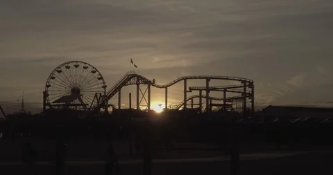 Santa Monica - Tracking Side To Side Of Pier CloseUp During Sunset Stock Footage 87384862