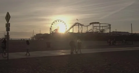 Santa Monica - Tracking Side To Side Of Pier During Sunset Stock Footage 87448712