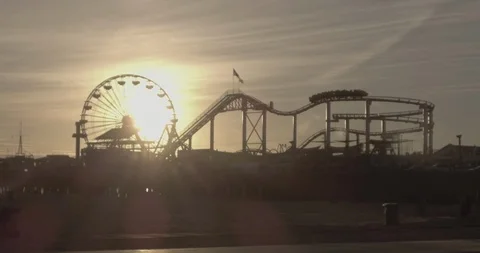 Santa Monica - Tracking Side To Side Of Pier CloseUp During Sunset Stock Footage 87448873