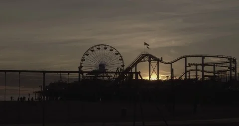 Santa Monica - Tracking Side To Side Of Pier CloseUp During Sunset Stock Footage 87449200