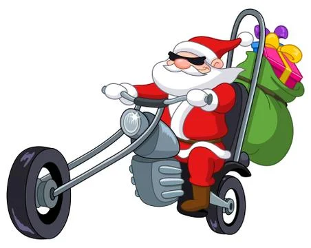 Santa with motorcycle 库存插图