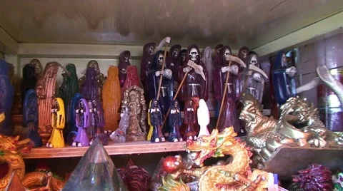 Santa Muerte Figures at Sonora Black Magic Market, Mexico Stock Footage 47949853
