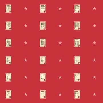 Santa nice list scroll seamless pattern with checkmarks and pink stars on red Stock Illustration