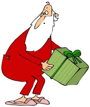 Santa picking up a gift box Stock Illustration