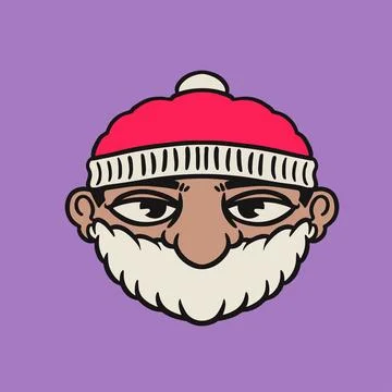 Santa portrait face with beard and beannie cool and bold Stock Illustration