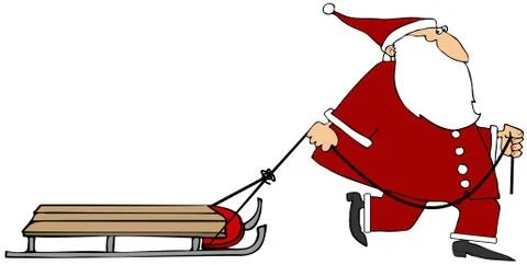 Santa pulling an empty sled Stock Illustration