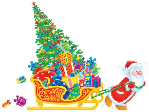 Santa pulling his sledge Stock Illustration
