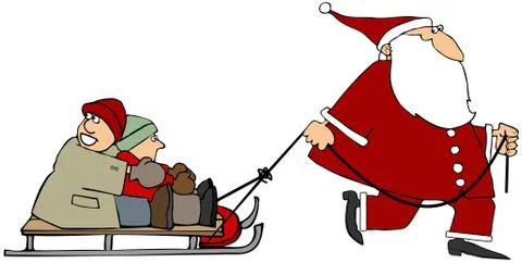 Santa pulling kids on a sled Stock Illustration