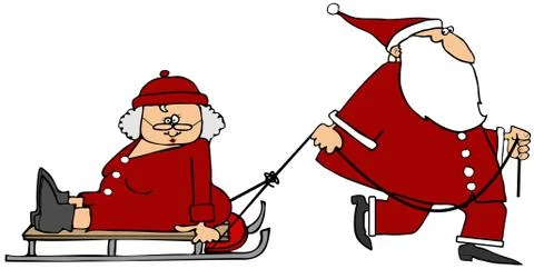 Santa pulling Mrs Claus on a sled Illustrazione stock
