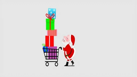 Santa Pushing Cart with Gift Boxes - Alpha Stock Footage 258601934