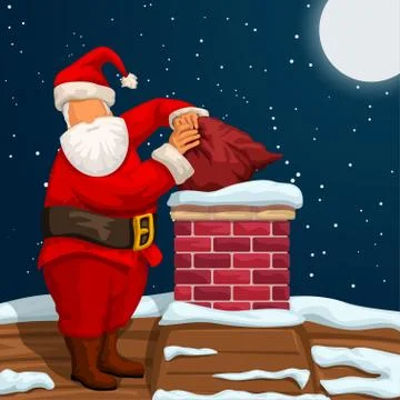 Santa putting bag in chimney Stock Illustration