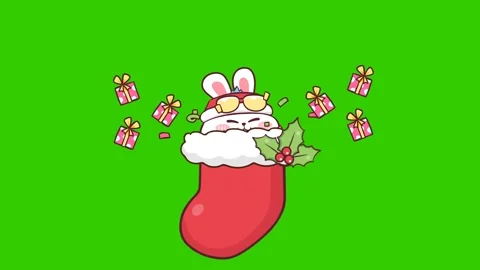 Santa Rabbit Distributing Gifts Animation - Green Screen Vídeo Stock 282790563