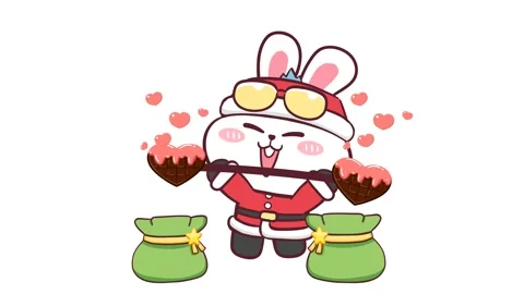 Santa Rabbit Lifting Chocolate Weights - White Background Stock Footage 282790647