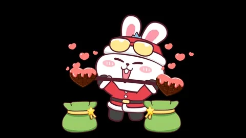 Santa Rabbit Lifting Chocolate Weights  -Transparent Background Stock Footage 282790648