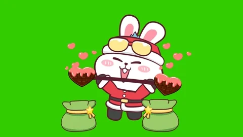 Santa Rabbit Lifting Chocolate Weights - Green Screen Stock Footage 282790654