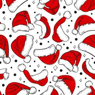 Santa red hat seamless pattern for Christmas or New Year winter holiday greeting Stock Illustration