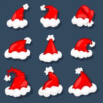 Santa red hat vector cartoon icon set. Stock Illustration